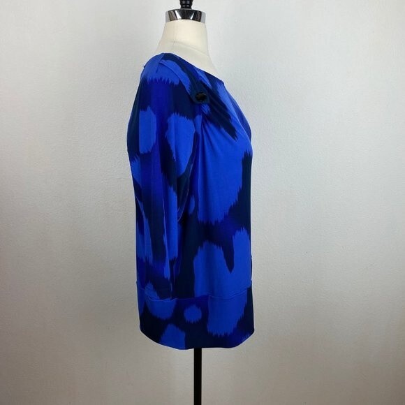 Blue Size 2X - 3X Pullover Stretch Knit Blouse Top 3/4 Sleeves Scoop Neckline - Picture 7 of 7